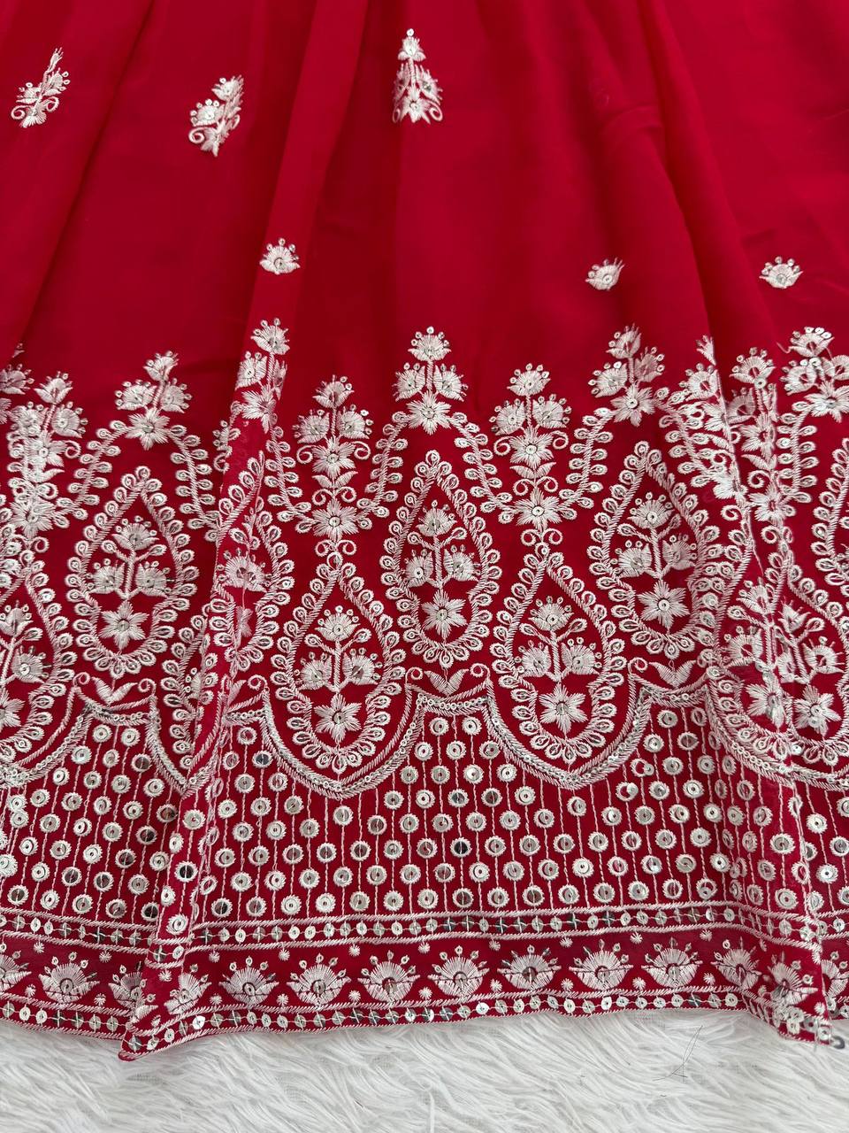 Premium Faux Georgette Lehenga‑Blouse‑Dupatta Set – Heavy Thread & Sequins