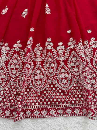 Premium Faux Georgette Lehenga‑Blouse‑Dupatta Set – Heavy Thread & Sequins