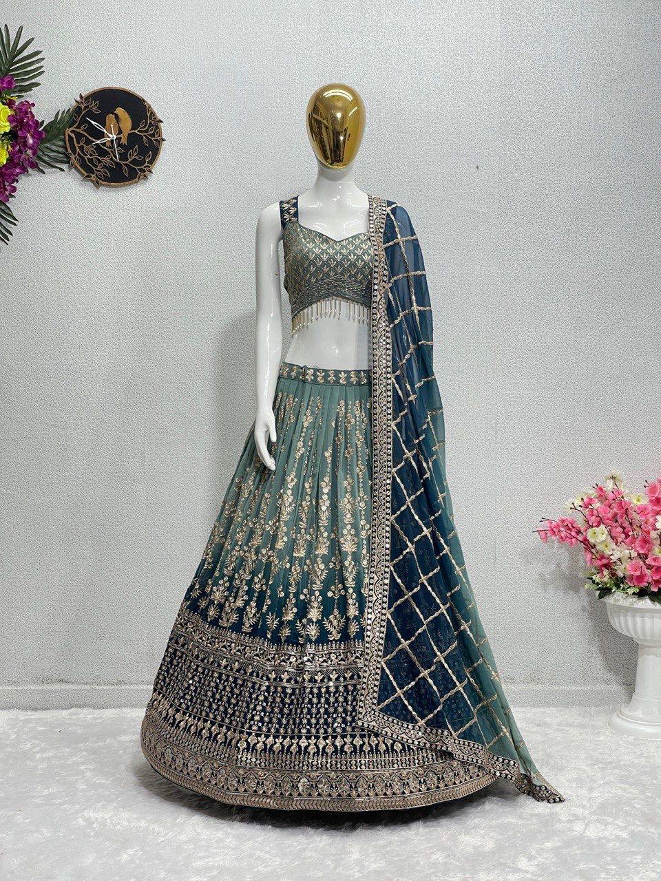 Bridal Faux Georgette Lehenga‑Choli‑Dupatta Set – Heavy Embroidery Sequins