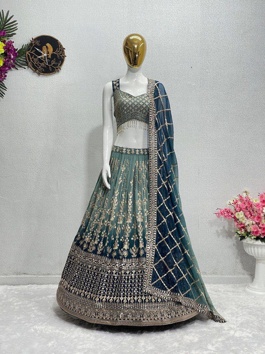 Bridal Faux Georgette Lehenga‑Choli‑Dupatta Set – Heavy Embroidery Sequins