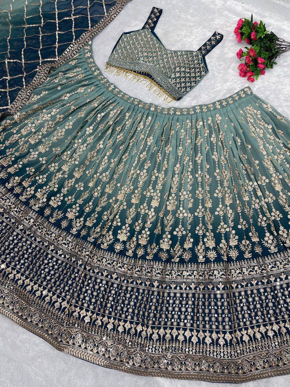 Bridal Faux Georgette Lehenga‑Choli‑Dupatta Set – Heavy Embroidery Sequins