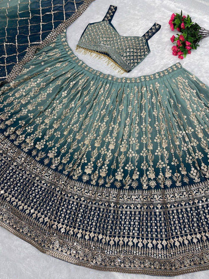 Bridal Faux Georgette Lehenga‑Choli‑Dupatta Set – Heavy Embroidery Sequins