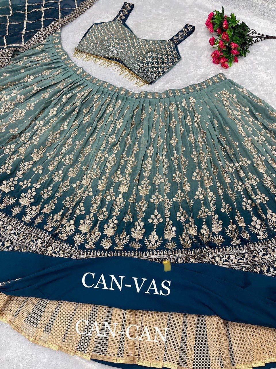 Bridal Faux Georgette Lehenga‑Choli‑Dupatta Set – Heavy Embroidery Sequins