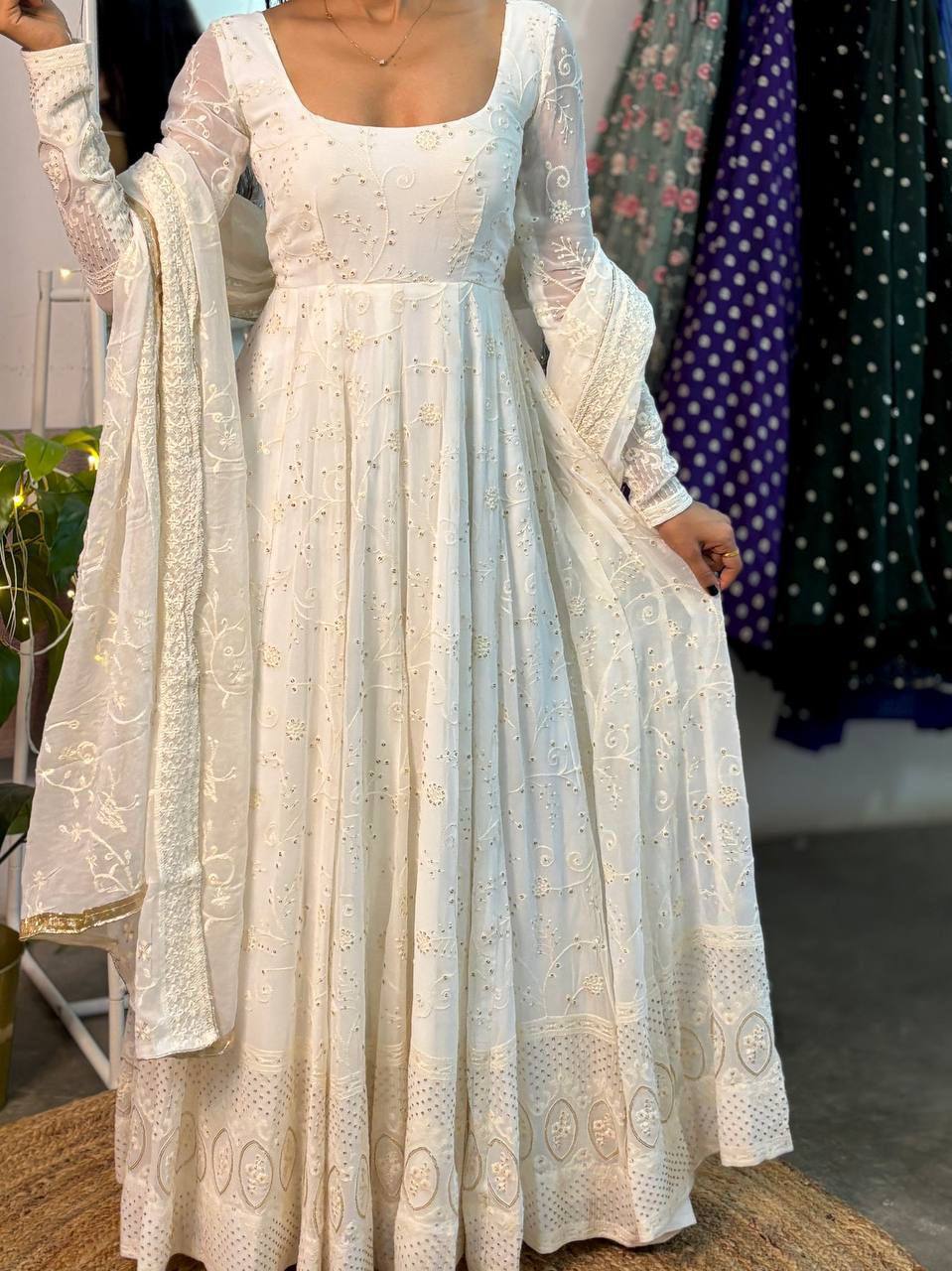 Premium Heavy Slim Georgette Anarkali Suit – Sequins & Embroidery Work