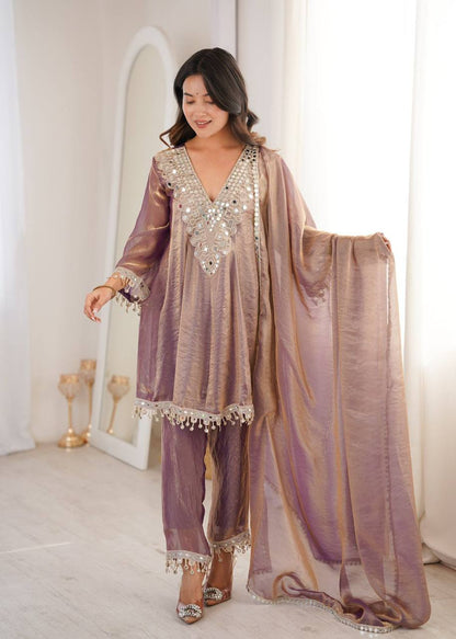 Premium Fendy Fabric Kurti Pant Dupatta Set – Real Mirror & Coding Embroidery Work