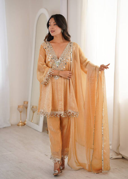 Premium Fendy Fabric Kurti Pant Dupatta Set – Real Mirror & Coding Embroidery Work