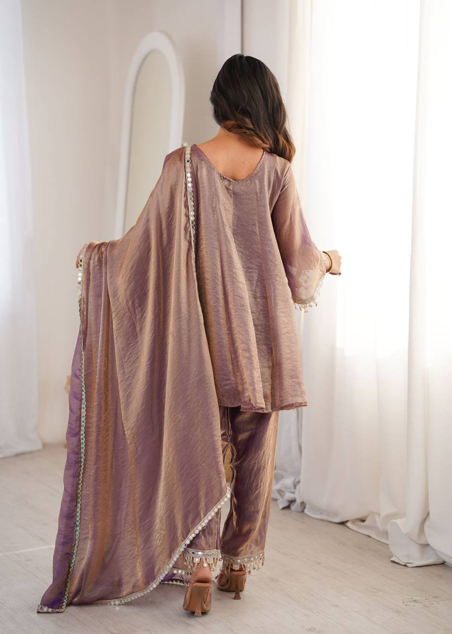 Premium Fendy Fabric Kurti Pant Dupatta Set – Real Mirror & Coding Embroidery Work