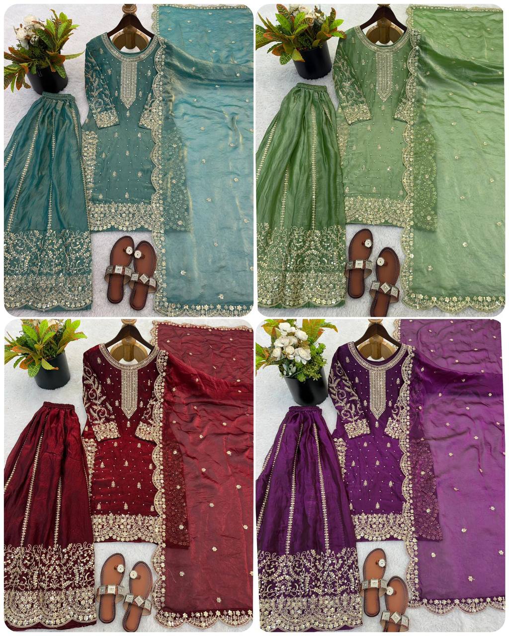 Premium Fendy Silk Ethnic Set – Embroidery Coding & Sequins Work