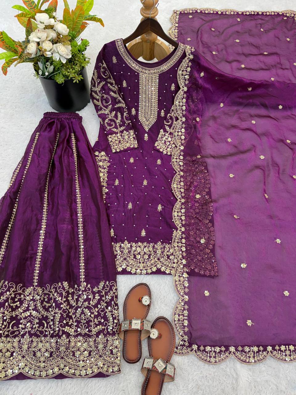 Premium Fendy Silk Ethnic Set – Embroidery Coding & Sequins Work