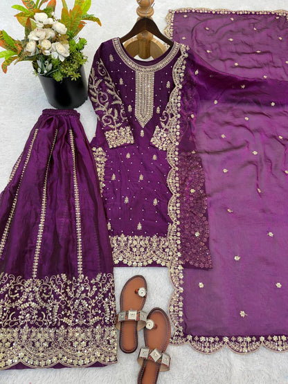 Premium Fendy Silk Ethnic Set – Embroidery Coding & Sequins Work