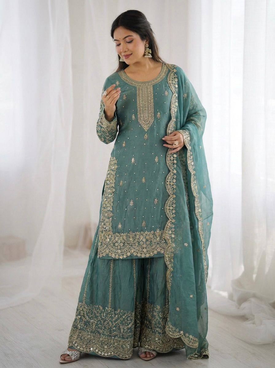 Premium Fendy Silk Ethnic Set – Embroidery Coding & Sequins Work