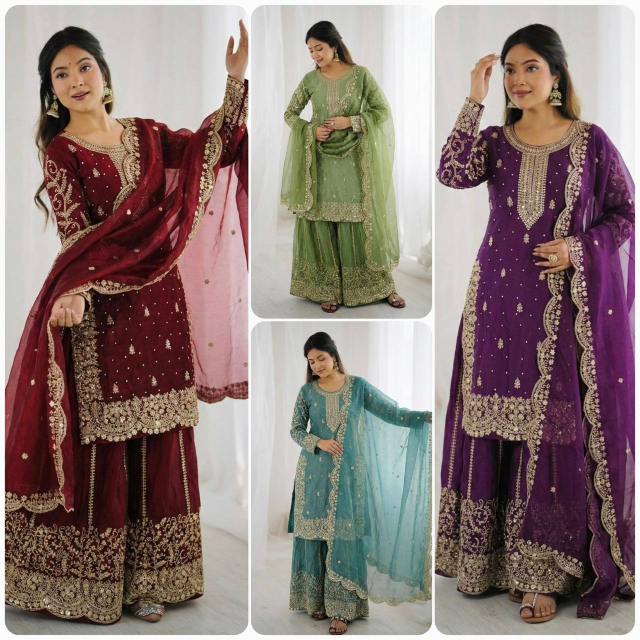 Premium Fendy Silk Ethnic Set – Embroidery Coding & Sequins Work