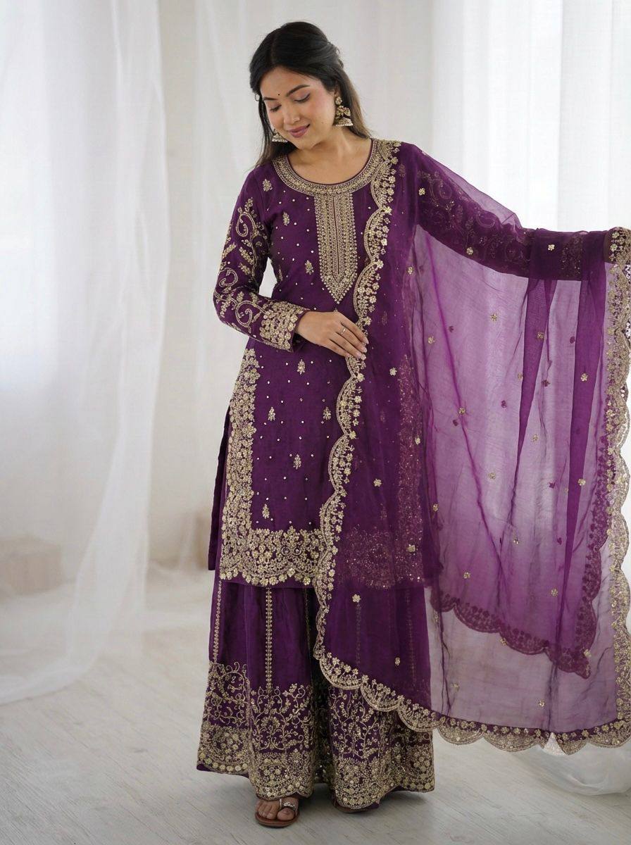 Premium Fendy Silk Ethnic Set – Embroidery Coding & Sequins Work