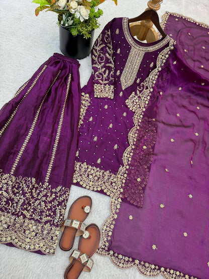 Premium Fendy Silk Ethnic Set – Embroidery Coding & Sequins Work