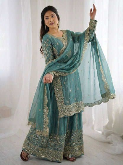 Premium Fendy Silk Ethnic Set – Embroidery Coding & Sequins Work