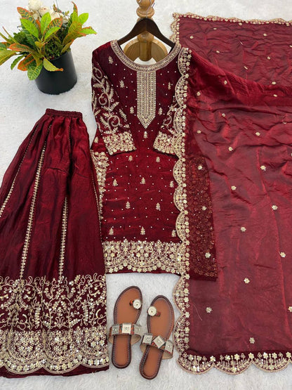 Premium Fendy Silk Ethnic Set – Embroidery Coding & Sequins Work