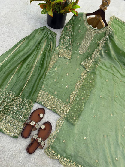 Premium Fendy Silk Ethnic Set – Embroidery Coding & Sequins Work