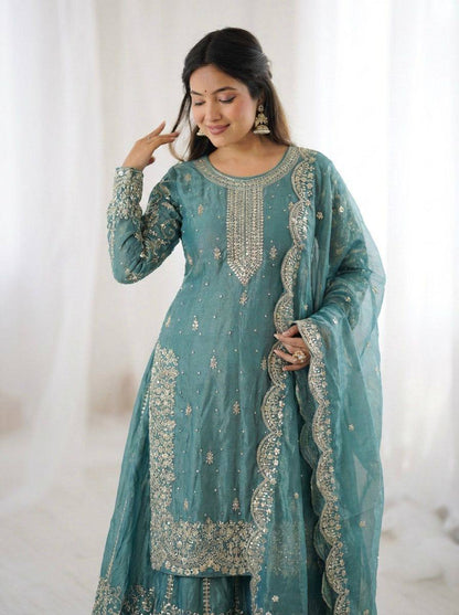 Premium Fendy Silk Ethnic Set – Embroidery Coding & Sequins Work