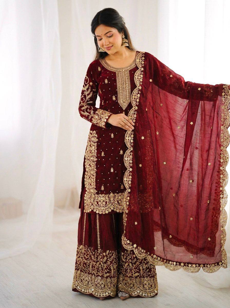 Premium Fendy Silk Ethnic Set – Embroidery Coding & Sequins Work