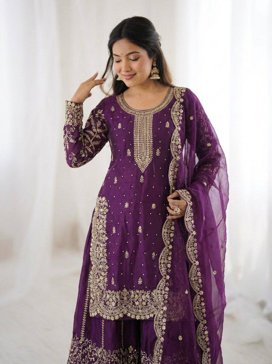 Premium Fendy Silk Ethnic Set – Embroidery Coding & Sequins Work