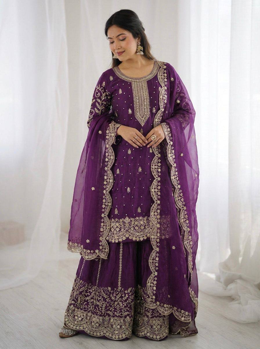 Premium Fendy Silk Ethnic Set – Embroidery Coding & Sequins Work