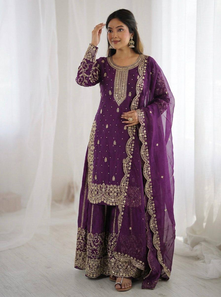 Premium Fendy Silk Ethnic Set – Embroidery Coding & Sequins Work