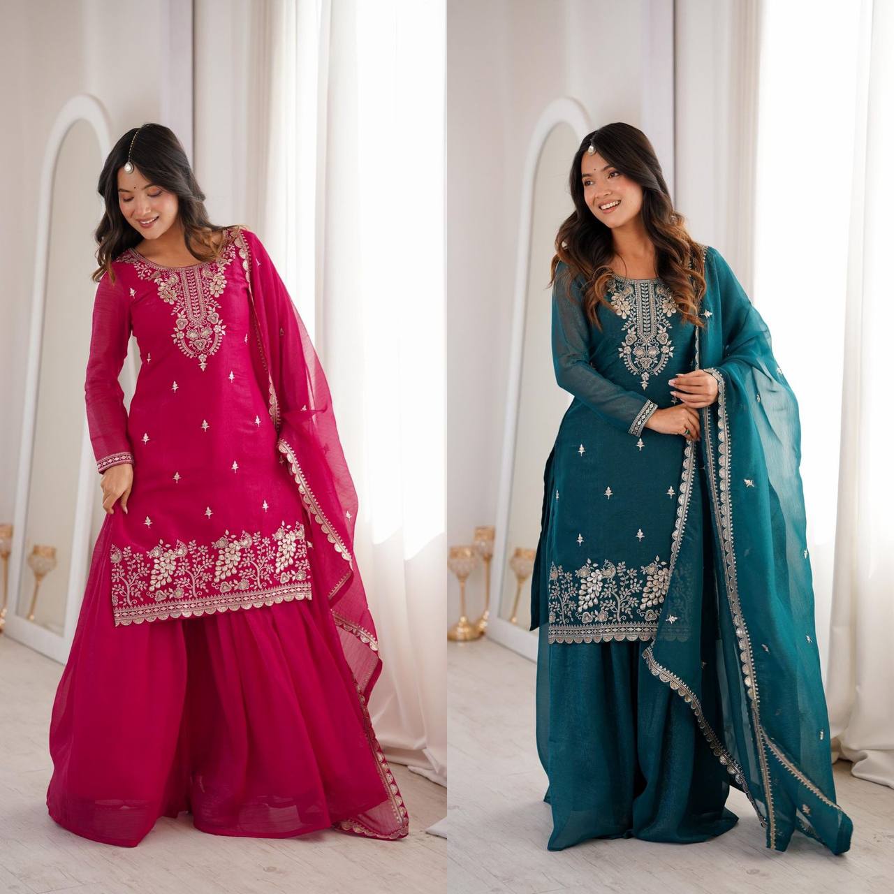 Premium Fendy Silk Ethnic Set – Embroidery Coding & Sequins Work