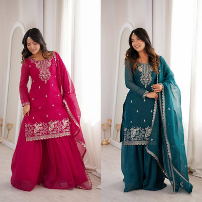 Premium Fendy Silk Ethnic Set – Embroidery Coding & Sequins Work