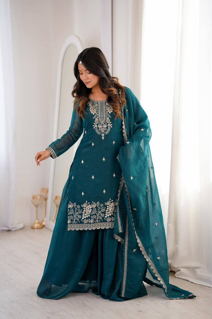 Premium Fendy Silk Ethnic Set – Embroidery Coding & Sequins Work