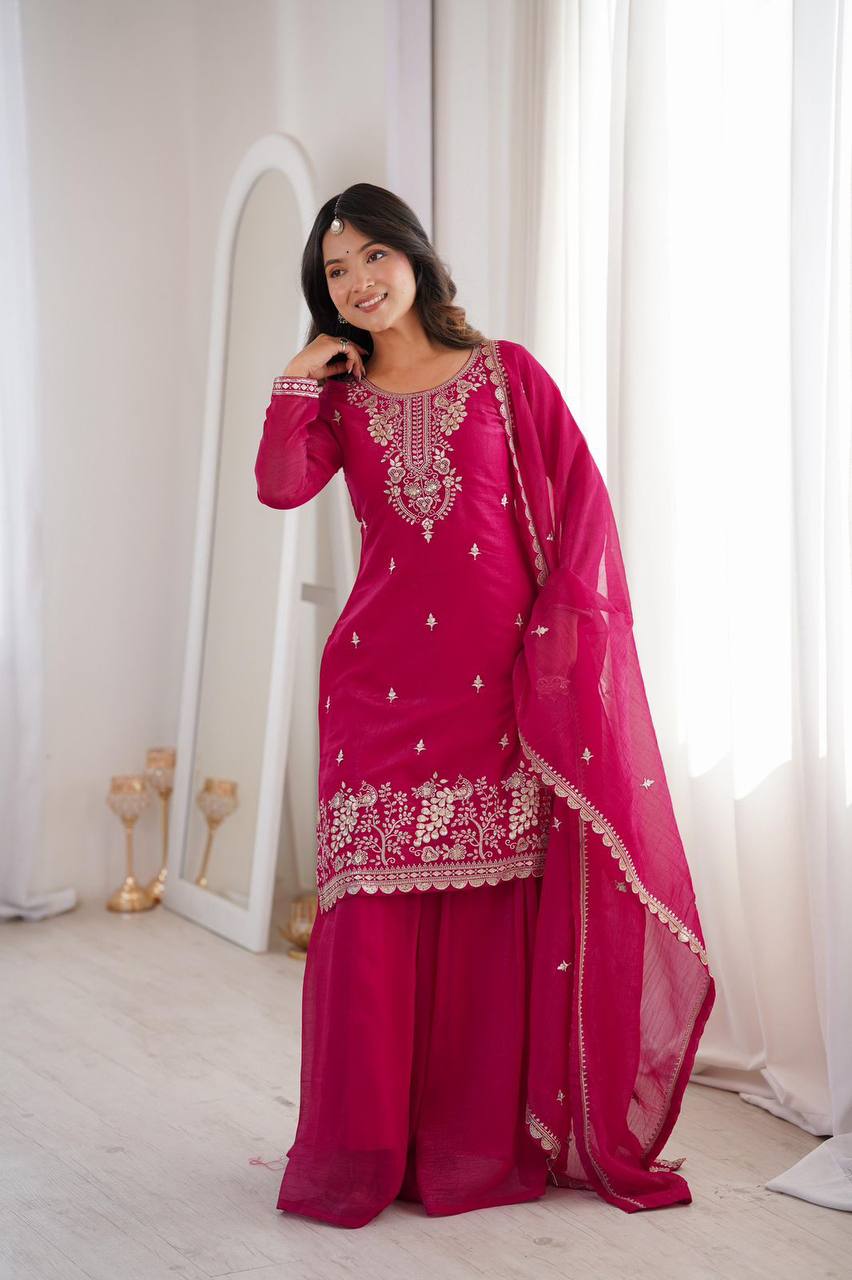 Premium Fendy Silk Ethnic Set – Embroidery Coding & Sequins Work