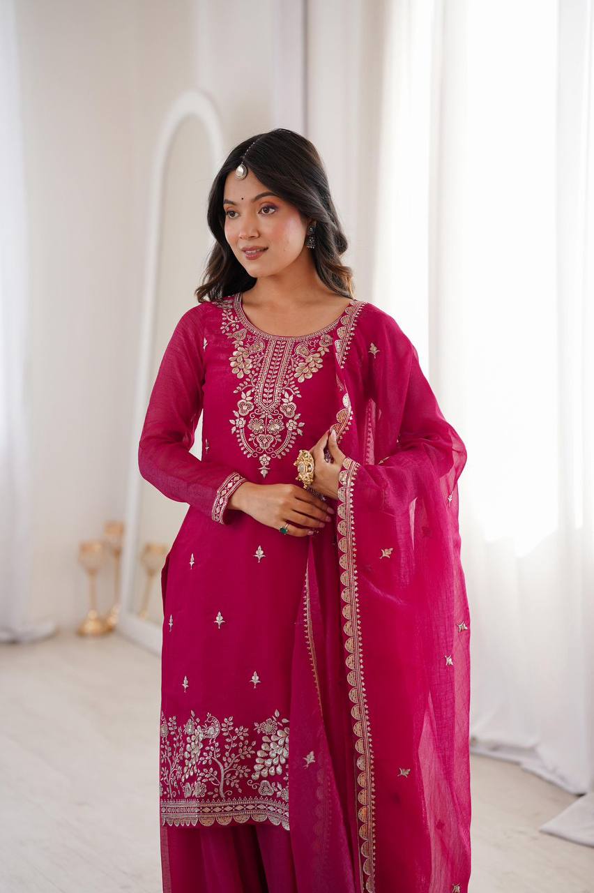 Premium Fendy Silk Ethnic Set – Embroidery Coding & Sequins Work