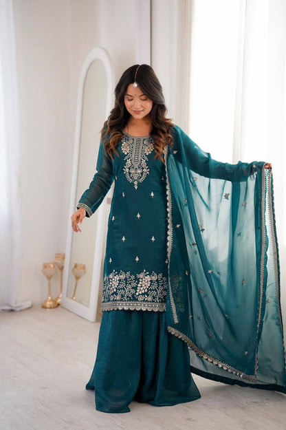 Premium Fendy Silk Ethnic Set – Embroidery Coding & Sequins Work