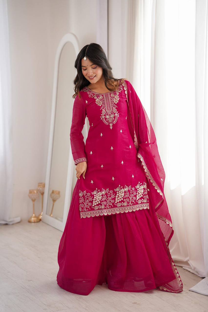 Premium Fendy Silk Ethnic Set – Embroidery Coding & Sequins Work