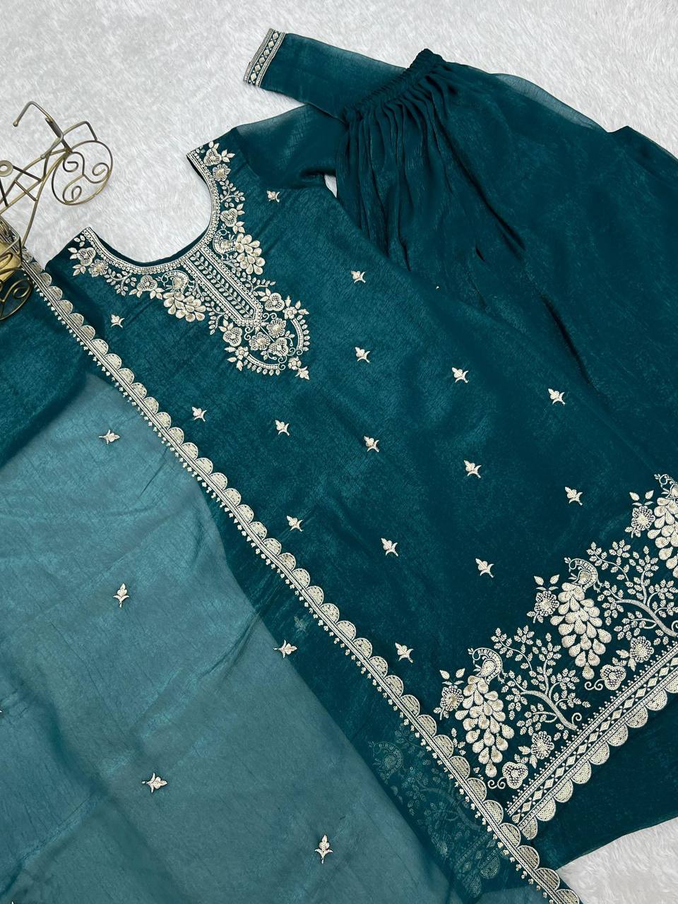 Premium Fendy Silk Ethnic Set – Embroidery Coding & Sequins Work