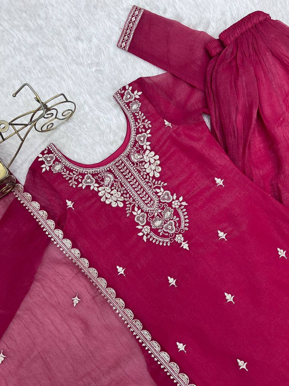Premium Fendy Silk Ethnic Set – Embroidery Coding & Sequins Work