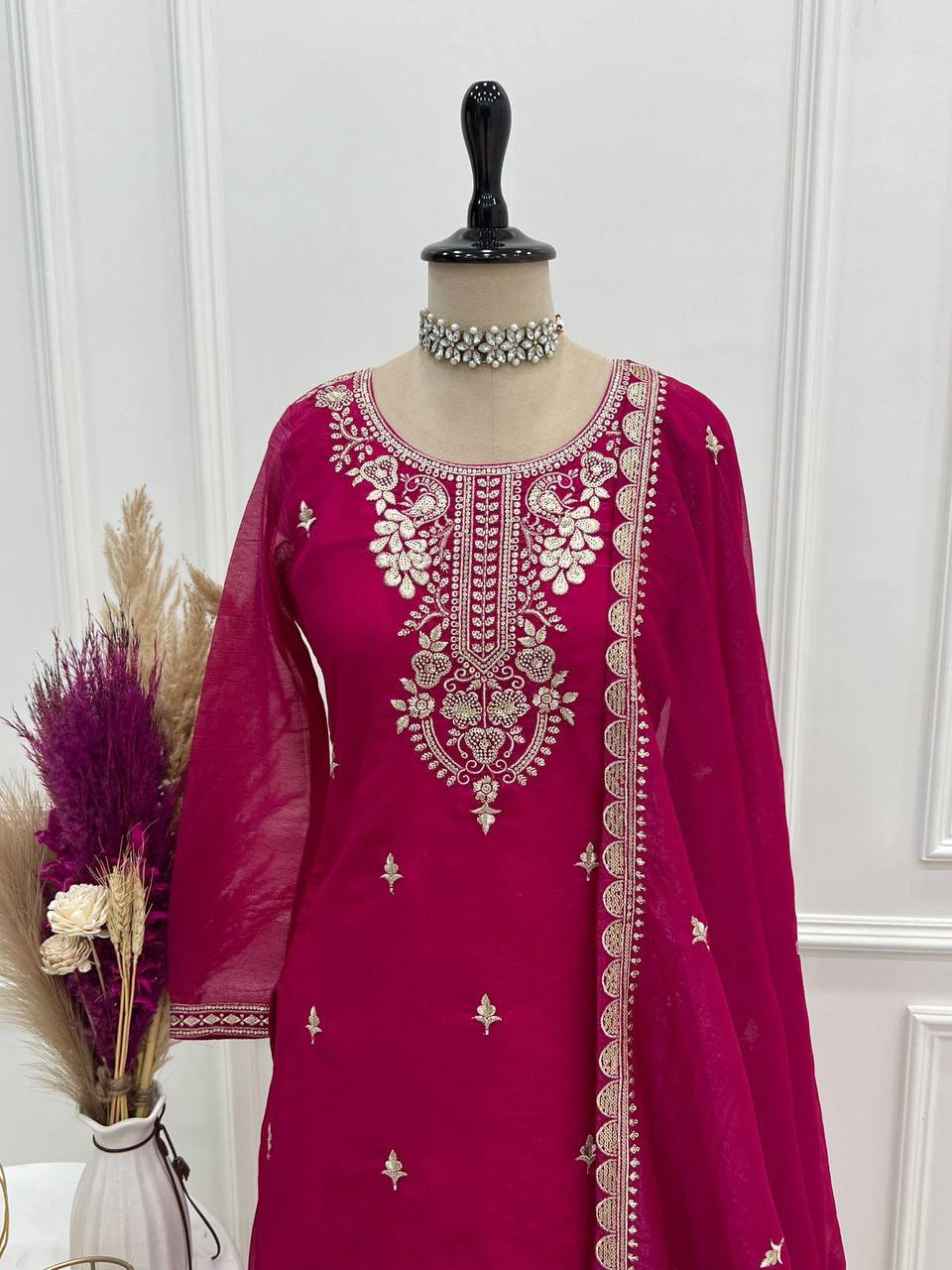 Premium Fendy Silk Ethnic Set – Embroidery Coding & Sequins Work