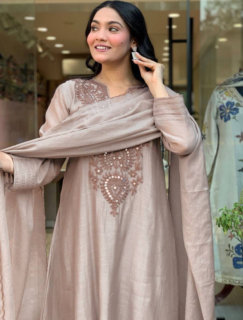 Premium Roman Silk Kurta Pant Set – Embroidery Work with Chanderi Silk Dupatta