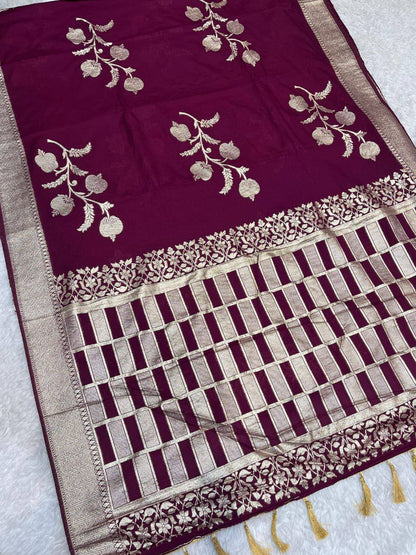 Premium Khadi Crepe Silk Saree – Antique Zari Woven Pallu