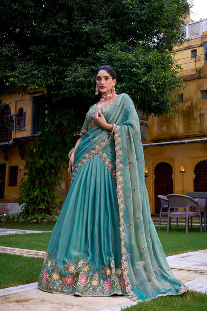 Premium Zari Shimmer Lehenga Choli – Sequins & Thread Embroidery