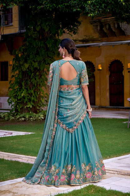 Premium Zari Shimmer Lehenga Choli – Sequins & Thread Embroidery