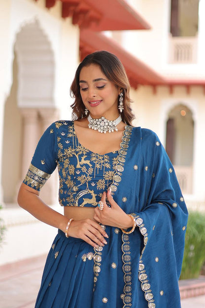 Premium Vichitra Silk Lehenga Choli – Heavy Sequins & Thread Embroidery
