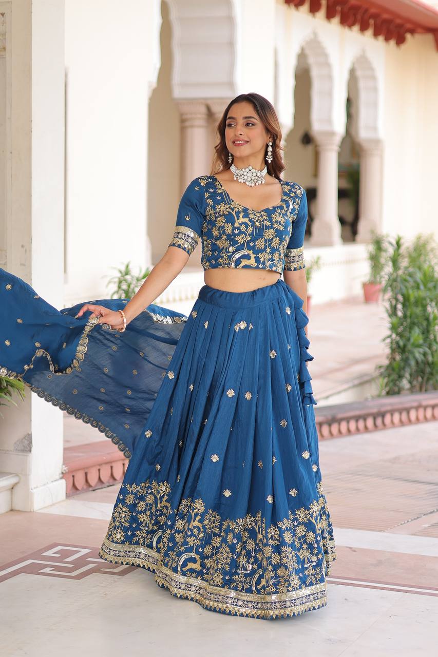 Premium Vichitra Silk Lehenga Choli – Heavy Sequins & Thread Embroidery