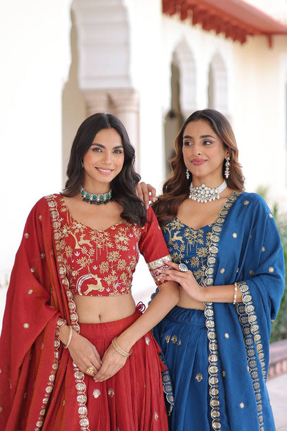 Premium Vichitra Silk Lehenga Choli – Heavy Sequins & Thread Embroidery