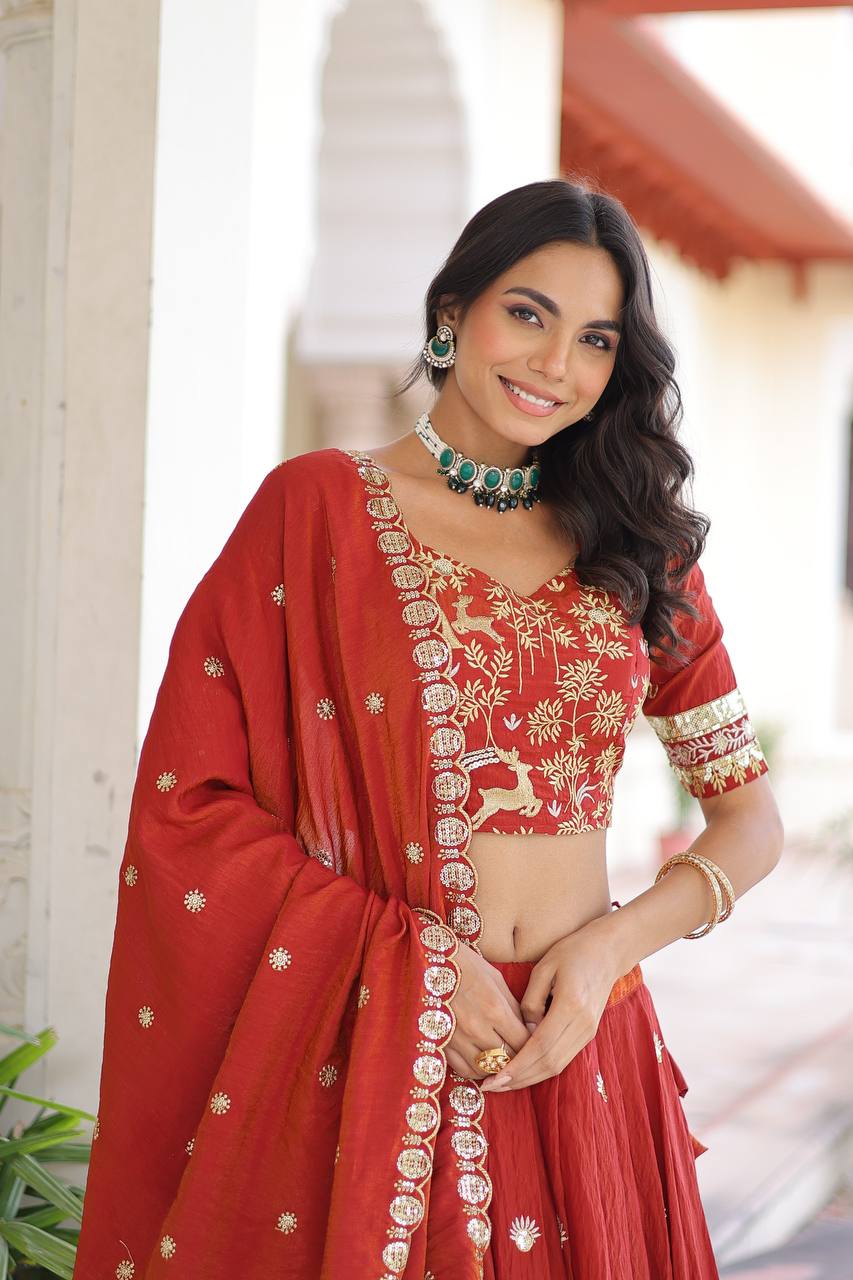 Premium Vichitra Silk Lehenga Choli – Heavy Sequins & Thread Embroidery