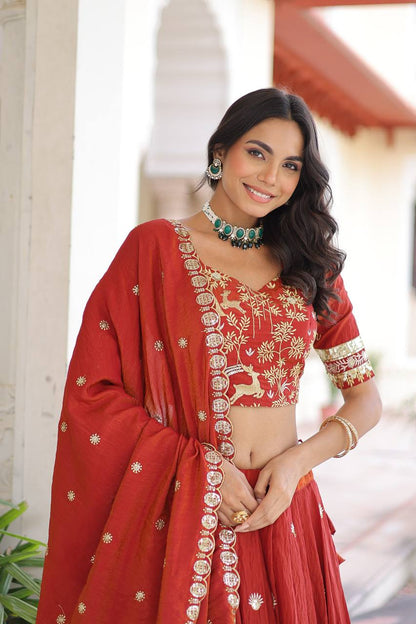 Premium Vichitra Silk Lehenga Choli – Heavy Sequins & Thread Embroidery