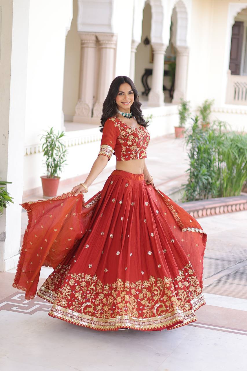Premium Vichitra Silk Lehenga Choli – Heavy Sequins & Thread Embroidery