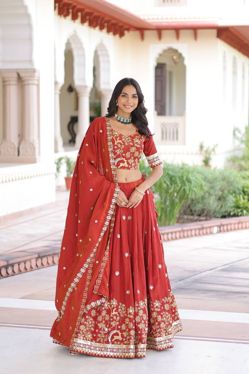 Premium Vichitra Silk Lehenga Choli – Heavy Sequins & Thread Embroidery