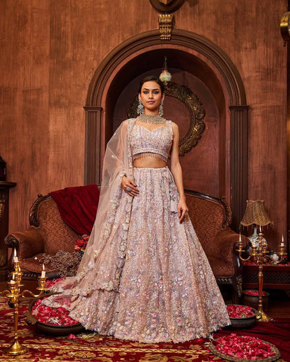 Premium Faux Georgette Lehenga Choli – Sequins, Thread & Coding Embroidery