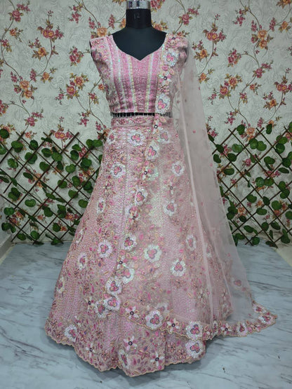 Premium Faux Georgette Lehenga Choli – Sequins, Thread & Coding Embroidery