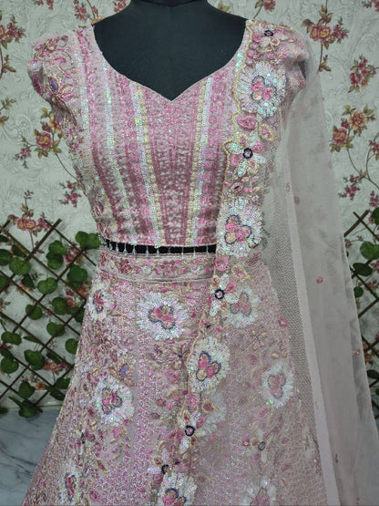 Premium Faux Georgette Lehenga Choli – Sequins, Thread & Coding Embroidery